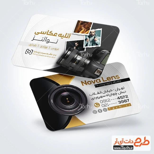 کارت ویزیت لایه باز عکاسی و فیلم برداری طرح خام کارت ویزیت آتلیه عکاسی شامل عکس دوربین عکاسی