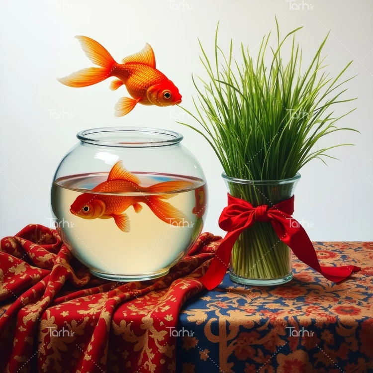 تصویر سبزه و ماهی قرمز ویژه هفت سین عکس حرفه ای ماهی گلی و سبزه