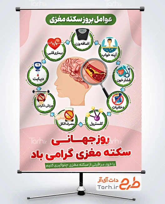 طرح بنر روز سکته مغزی طرح پوستر روز جهانی سکته مغزی شامل وکتور علائم بروز سکته مغزی