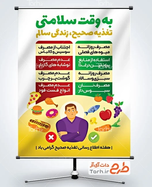 بنر خام هفته اطلاع رسانی تغذیه صحیح با متن تغذیه صحیح زندگی سالم