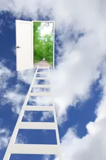 تصویر نردبان و درب سفید تصویر نردبان و درب سفید