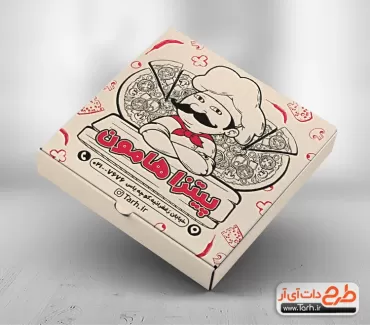 طرح لایه باز جعبه پیتزا شامل وکتور پیتزا و آشپز جهت استفاده برای بسته بندی و جعبه پیتزا به صورت دو رنگ
