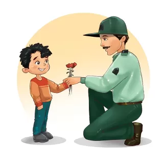 تصویرسازی پلیس و کودک با فرمت psd و فتوشاپ شامل تصویر سازی پلیس و پسر بچه