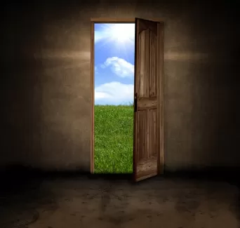 تصویر درب چوبی و چمنزار تصویر درب چوبی و چمنزار