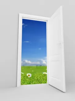 تصویر درب سفید و چمنزار تصویر درب سفید و چمنزار