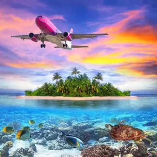 عکس استوک باکیفیت هواپیما و جزیره کوچک