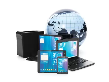 تصویر کیفیت بالای وسایل الکترونیکی و کره زمین تصویر کیفیت بالای وسایل الکترونیکی و کره زمین