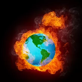 عکس استوک باکیفیت آتش و کره زمین با زمینه سیاه