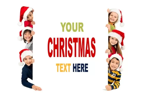 دانلود عکس با کیفیت پستال تبریک کریسمس و کودکان پسر کلاه برسر
