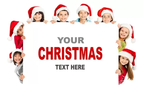 دانلود عکس با کیفیت پستال تبریک کریسمس و کودکان کلاه برسر