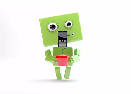 عکس استوک کیفیت بالای آدمک کارتونی و موبایل