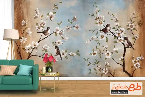 دانلود کاغذ دیواری پرنده و شکوفه