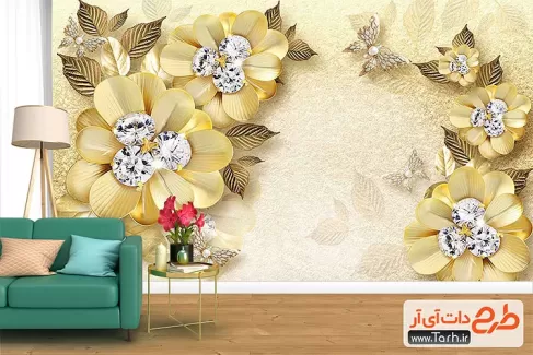 پوستر دیواری طرح گل طلایی