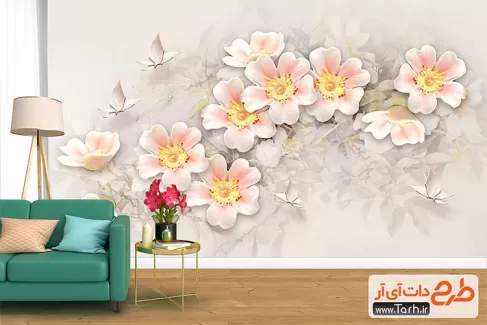 پوستر دیواری طرح گل و پروانه