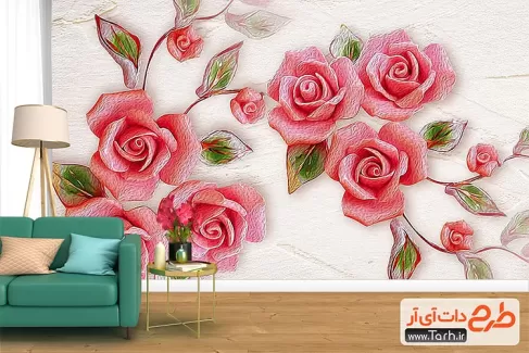 کاغذ دیواری طرح گل رز