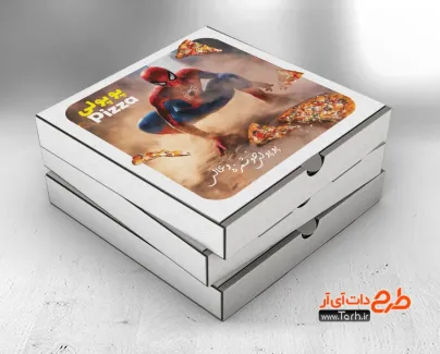 طرح لایه باز جعبه پیتزا شامل عکس پیتزا جهت استفاده برای بسته بندی و جعبه پیتزا به صورت رنگی