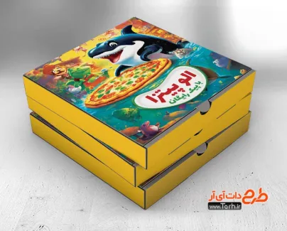 قالب آماده جعبه پیتزا شامل عکس پیتزا جهت استفاده برای بسته بندی و جعبه پیتزا به صورت رنگی