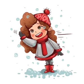 تصویرسازی دختر بچه در حال برف بازی با فرمت psd و فتوشاپ