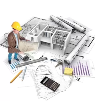 تصویر باکیفیت ماکت ساختمان و نقشه و مهندس