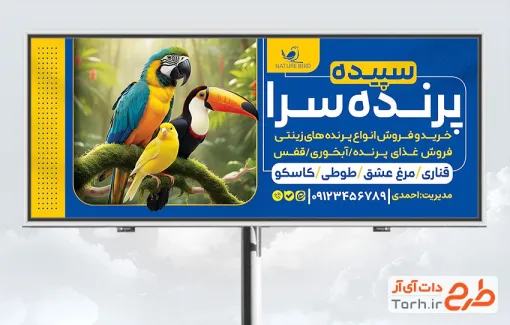 طرح خام بنر تبلیغاتی پرنده فروشی شامل عکس پرنده