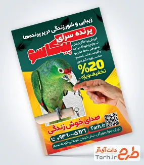طرح آماده تراکت پرنده فروشی دارای عکس طوطی طرح آماده تراکت پرنده فروشی دارای عکس طوطی