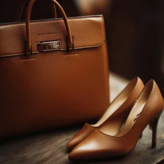 دانلود تصویر کفش چرم قهوه ای زنانه عکس حرفه ای کیف و کفش
