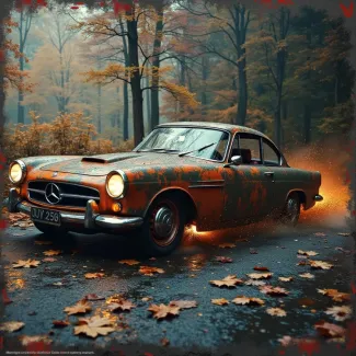 تصویر حرفه ای ماشین در جنگل عکس حرفه ای ماشین