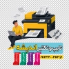 طرح برچسب شیشه تایپ و تکثیری شامل وکتور دستگاه زیراکس با فرمت psd و قابلیت ویرایش
