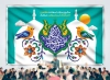 بنر پشت سن ولادت امام کاظم شامل خوشنویسی امام موسی الکاظم