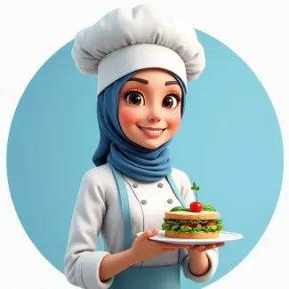 تصویر با کیفیت زن آشپز با کلاه آشپزی عکس حرفه ای فست فود