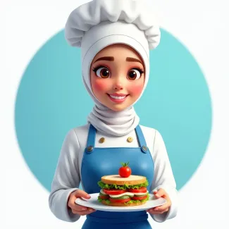 عکس استوک آشپز زن با ساندویچ در دست عکس حرفه ای فست فود