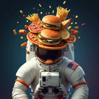 عکس گرافیکی فضانورد و پیتزا عکس حرفه ای فست فود