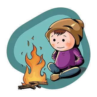 تصویرسازی پسر کنار آتش شامل کاراکتر بچه