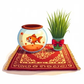 تصویر کارتونی ماهی گلی و سبزه عید نوروز عکس حرفه ای ماهی گلی و سبزه