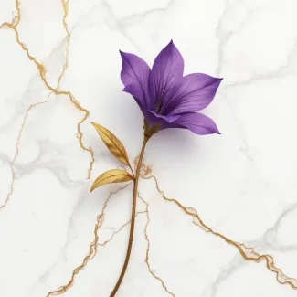عکس گل بنفش روی کاشی ماربل عکس حرفه ای گل