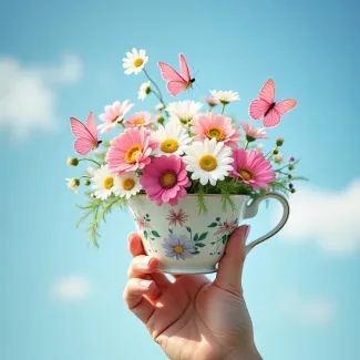 عکس گل بهاری در فنجان عکس حرفه ای گل