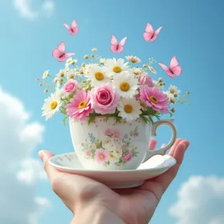 تصویر گل بهاری در فنجان عکس حرفه ای گل