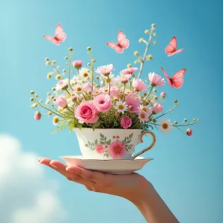 تصویر دسته گل بابونه در فنجان عکس حرفه ای گل