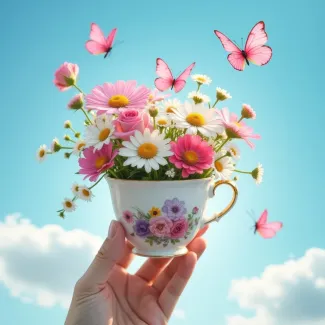دانلود عکس استوک دسته گل بابونه در فنجان عکس حرفه ای گل