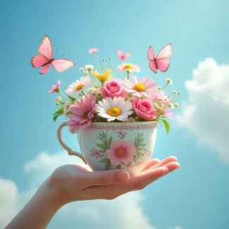 تصویر با کیفیت فنجان پر از گل بابونه عکس حرفه ای گل