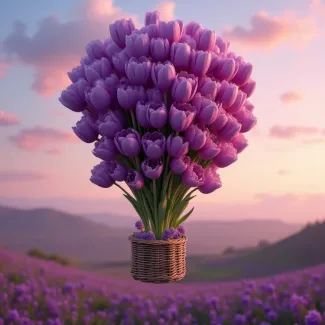 دانلود عکس گل لاله بنفش در سبد عکس حرفه ای گل