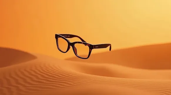 تصویر عینک طبی در کویر ساخته هوش مصنوعی عکس حرفه ای عینک فروشی