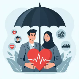 تصویر هوش مصنوعی زن و مرد زیر چتر بیمه عکس حرفه ای بیمه