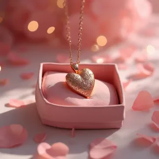 تصویر با کیفیت پلاک طلای قلب با تزئین گلبرگ گل عکس حرفه ای جواهر