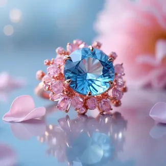 عکس انگشتر با نگین الماس آبی برای جواهری و طلا فروشی عکس حرفه ای جواهر