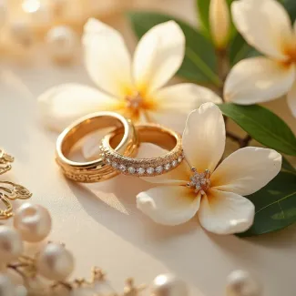 دانلود عکس حلقه ازدواج با گل سفید عکس حرفه ای جواهر