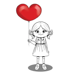 تصویرسازی دختر بچه با بادکنک قلب با فرمت psd و فتوشاپ