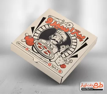 قالب جعبه پیتزا شامل وکتور پیتزا و آشپز جهت استفاده برای بسته بندی و جعبه پیتزا به صورت دو رنگ