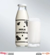 طرح موکاپ رایگان شیشه شیر با فرمت psd جهت پیش نمایش بطری شیشه ای شیر پاستوریزه