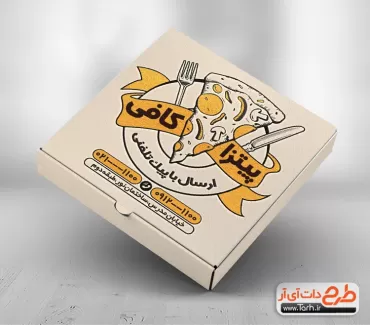 طرح جعبه پیتزا لایه باز شامل وکتور پیتزا و آشپز جهت استفاده برای بسته بندی و جعبه پیتزا به صورت دو رنگ